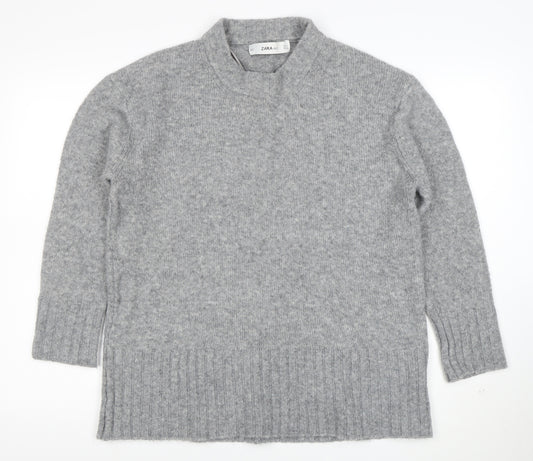 Zara Women Grey High Neck Knit Jumper Size S