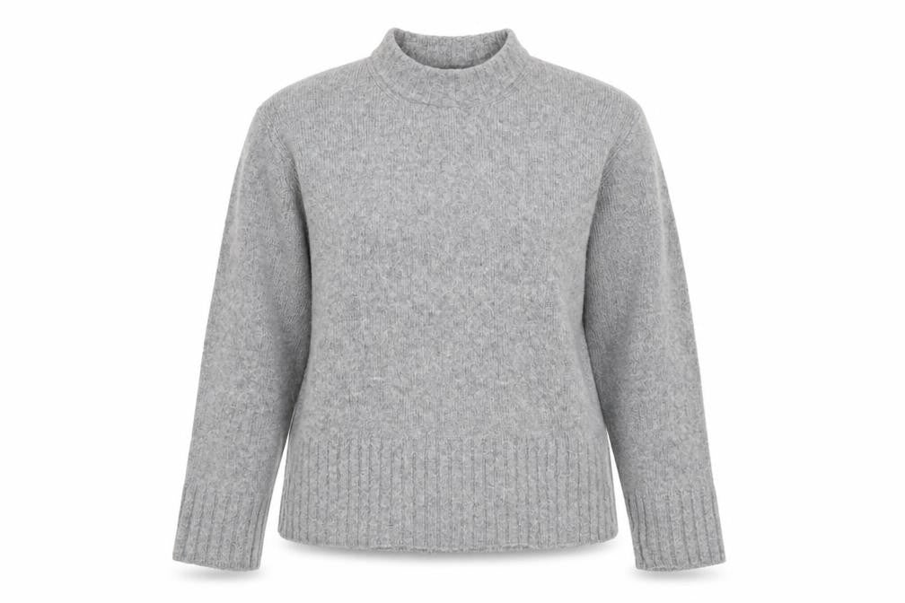 Front view of Zara Women Grey High Neck Knit Jumper, size S