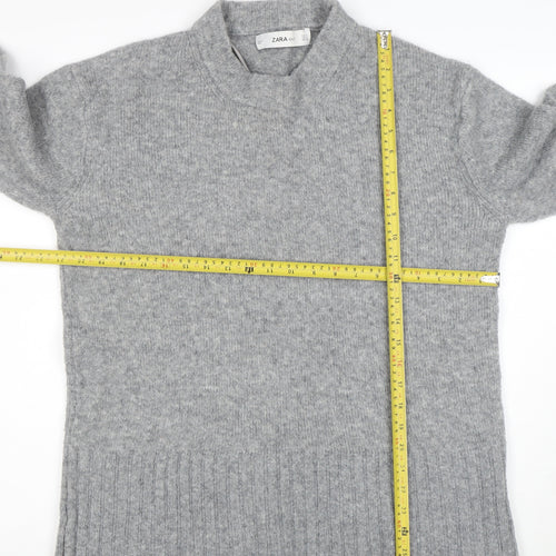 Zara Women Grey High Neck Knit Jumper Size S