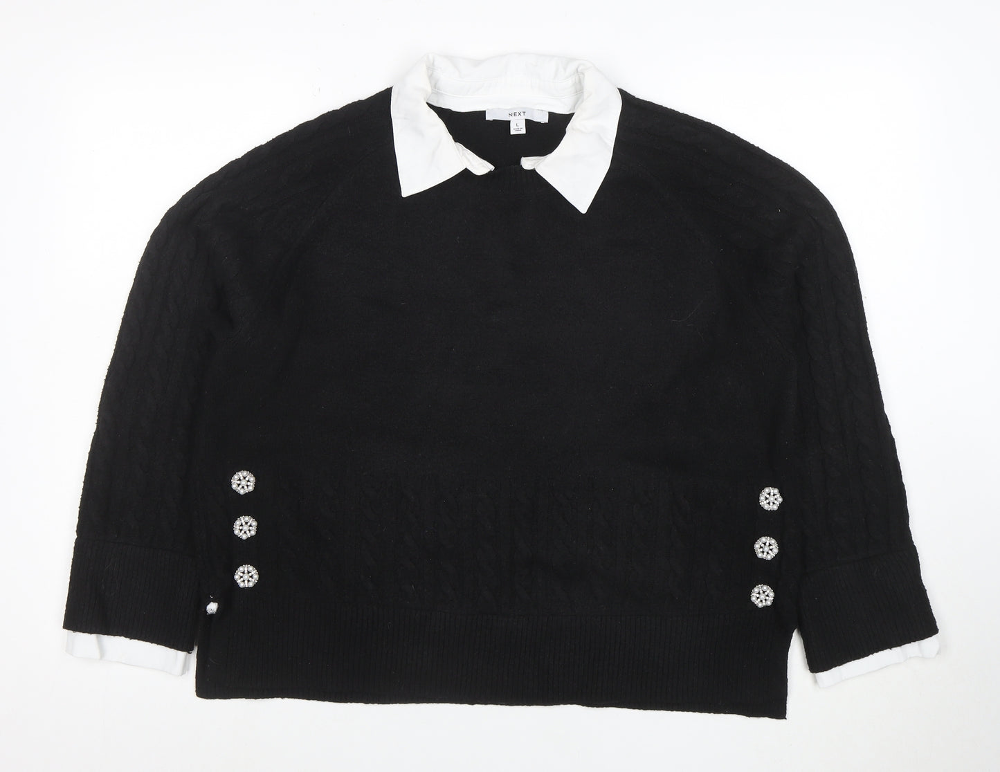 Next Women’s Black Collared Cable-Knit Jumper Size 16