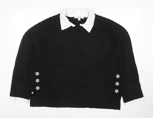 Next Women’s Black Collared Cable-Knit Jumper Size 16