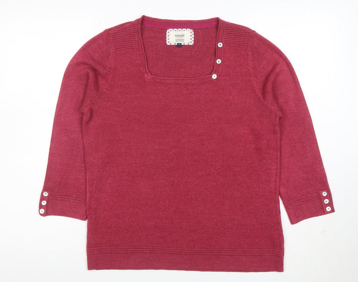Maine New England Women’s Red Square Neck Knit Jumper Size 14
