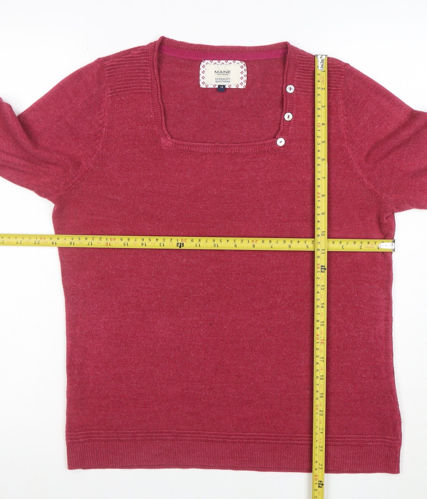 Maine New England Women’s Red Square Neck Knit Jumper Size 14