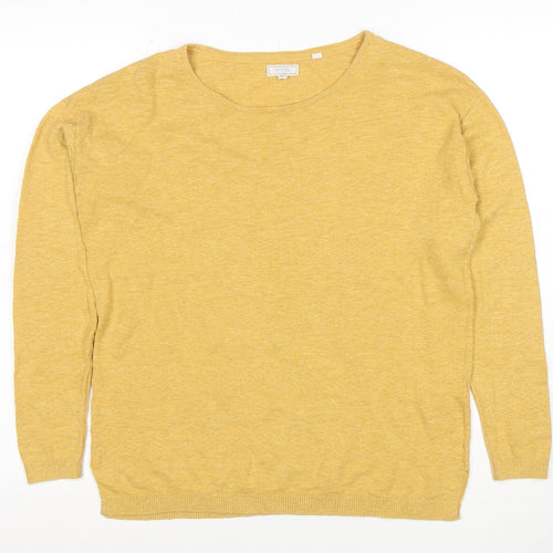 FatFace Women’s Yellow Cotton Linen Pullover Jumper UK 8