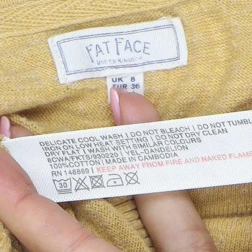 FatFace Women’s Yellow Cotton Linen Pullover Jumper UK 8