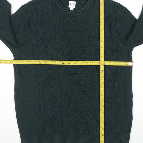 GAP Men's Green Cable-Knit Crew Neck Cotton Jumper Size M