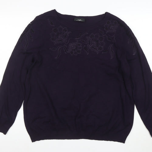 Wallis Women’s Purple Embroidered Floral Knit Blouse UK 18
