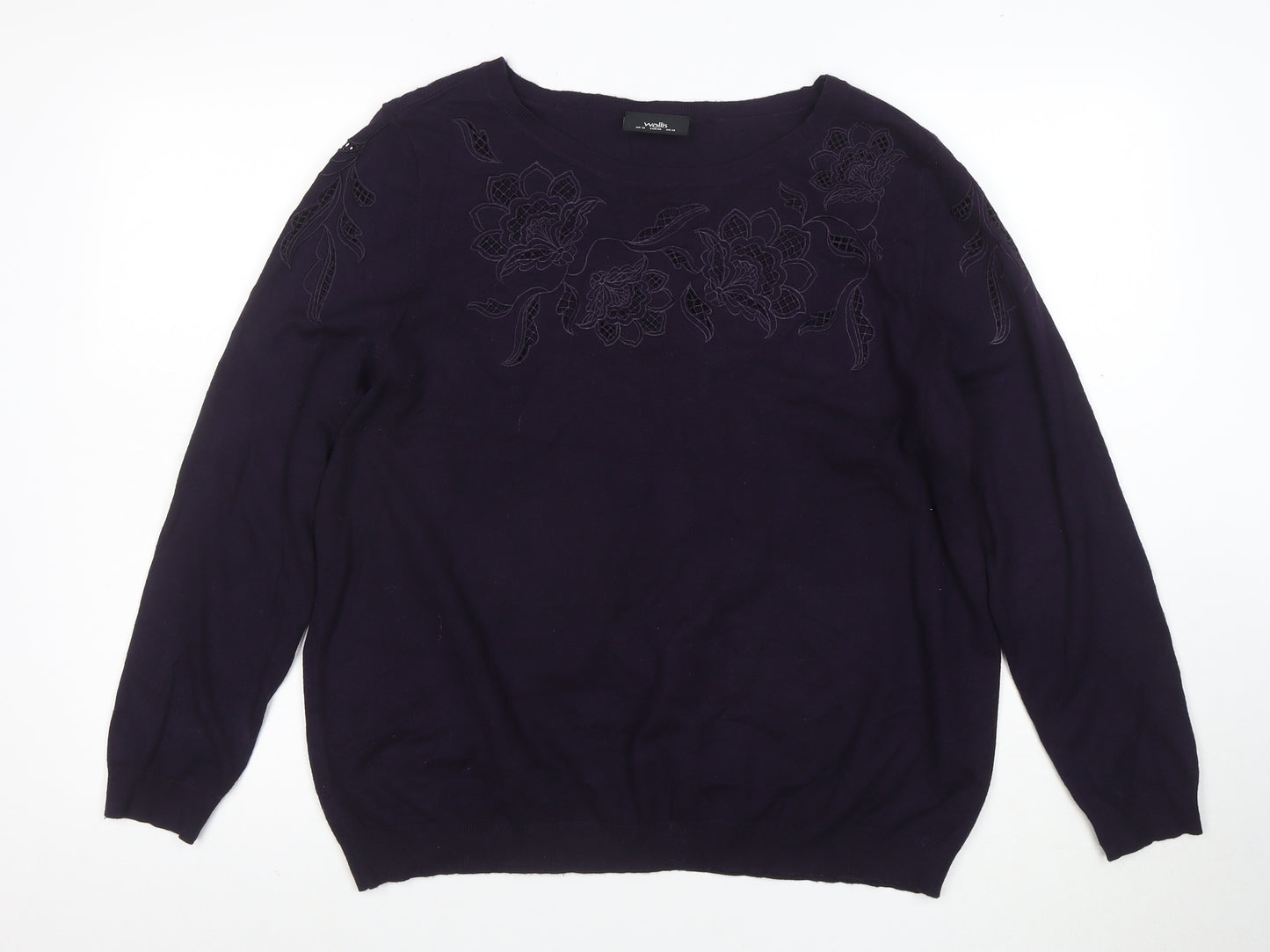 Wallis Women’s Purple Embroidered Floral Knit Blouse UK 18