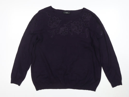 Wallis Women’s Purple Embroidered Floral Knit Blouse UK 18
