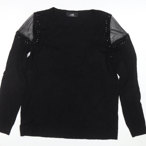 Wallis Women Black Beaded Cold Shoulder Long Sleeve Blouse Size 12