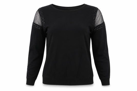 Front view of Wallis Women Black Beaded Cold Shoulder Long Sleeve Blouse, size 12