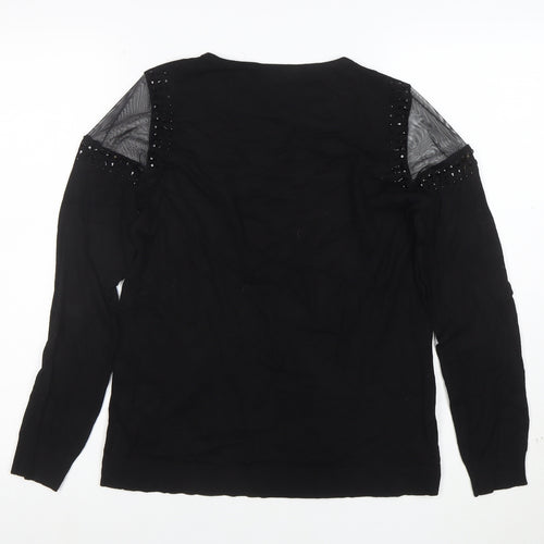 Wallis Women Black Beaded Cold Shoulder Long Sleeve Blouse Size 12