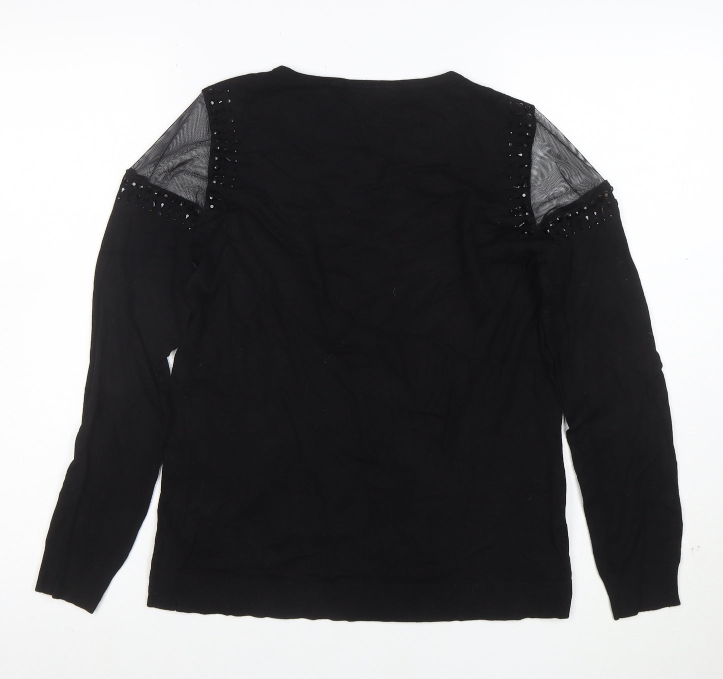 Wallis Women Black Beaded Cold Shoulder Long Sleeve Blouse Size 12
