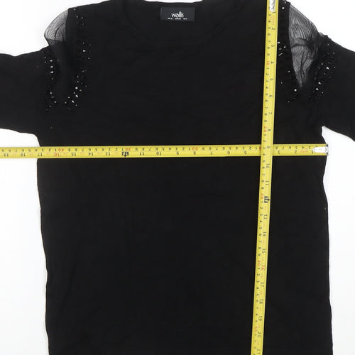 Wallis Women Black Beaded Cold Shoulder Long Sleeve Blouse Size 12