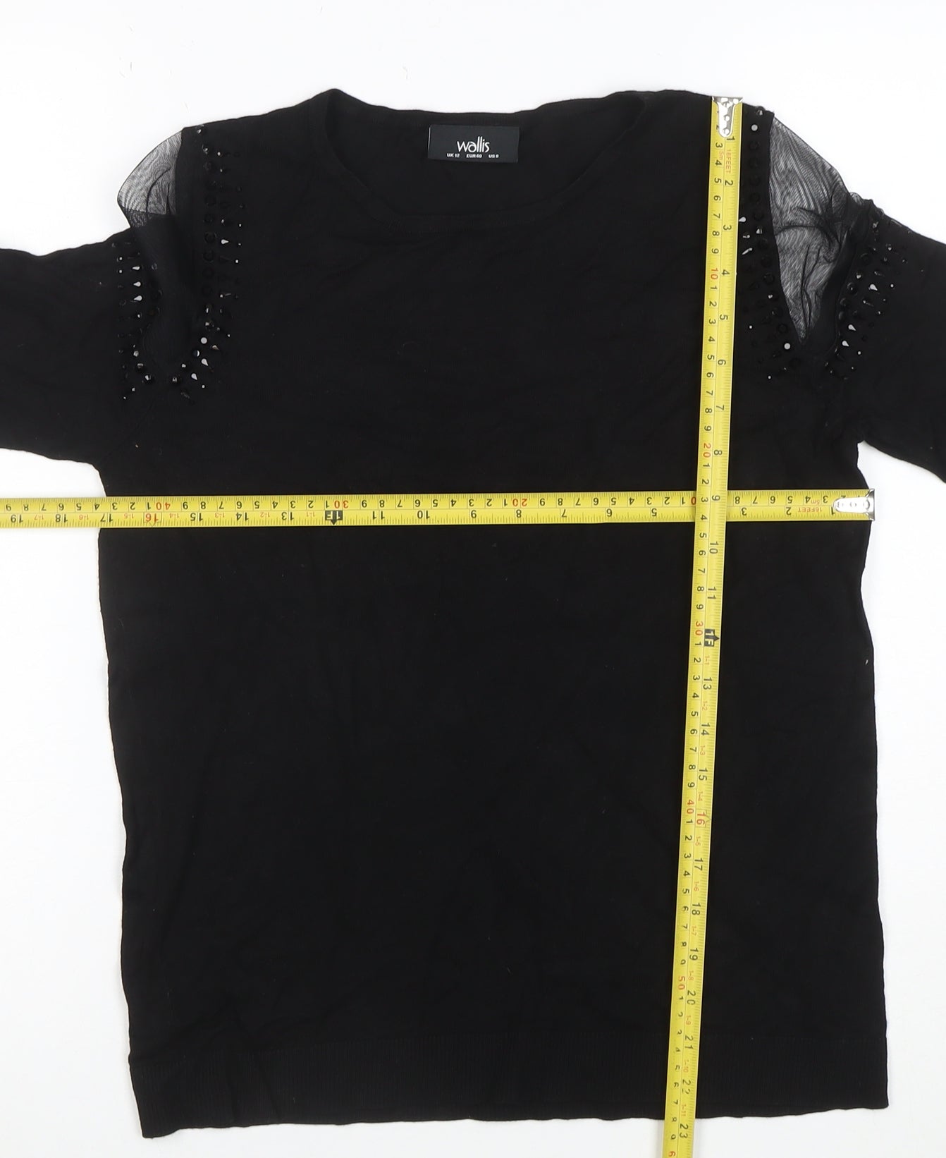 Wallis Women Black Beaded Cold Shoulder Long Sleeve Blouse Size 12