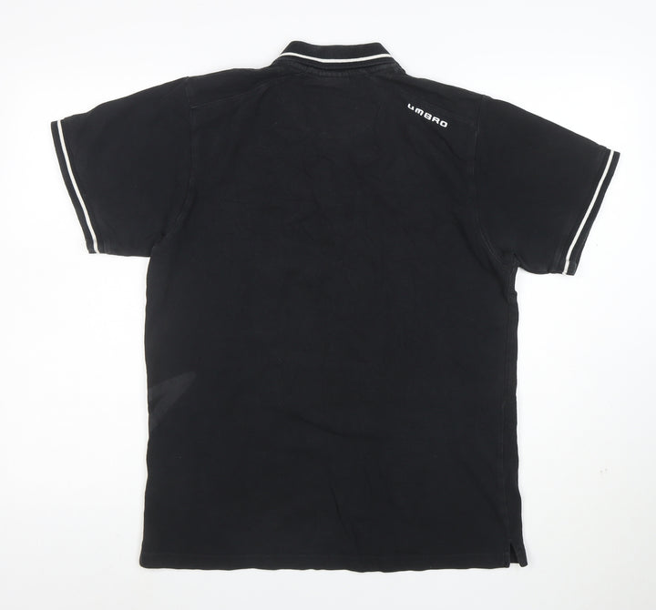 Umbro Men's Black Small Cotton Short Sleeve Polo Shirt