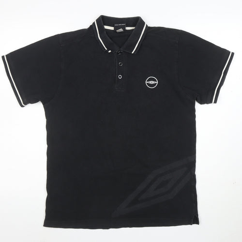 Umbro Men's Black Small Cotton Short Sleeve Polo Shirt