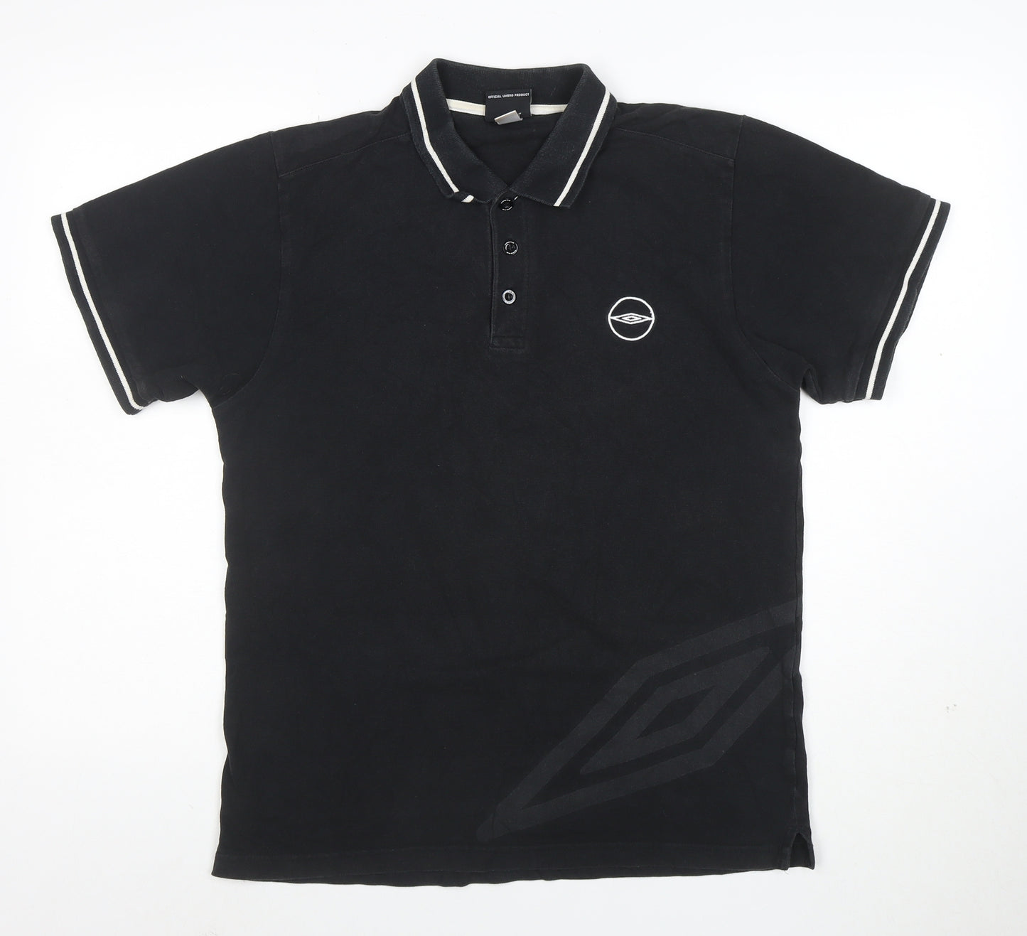 Umbro Men's Black Small Cotton Short Sleeve Polo Shirt