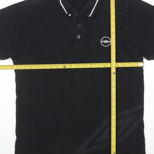 Umbro Men's Black Small Cotton Short Sleeve Polo Shirt