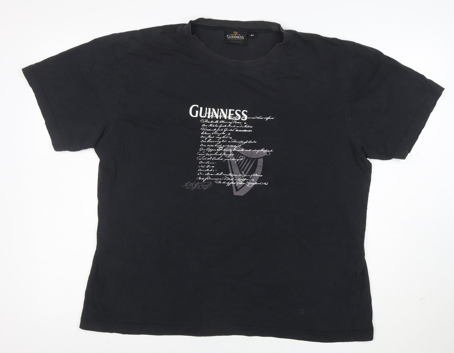 Guinness Men's Black Graphic Beer Logo Cotton T-Shirt Size L