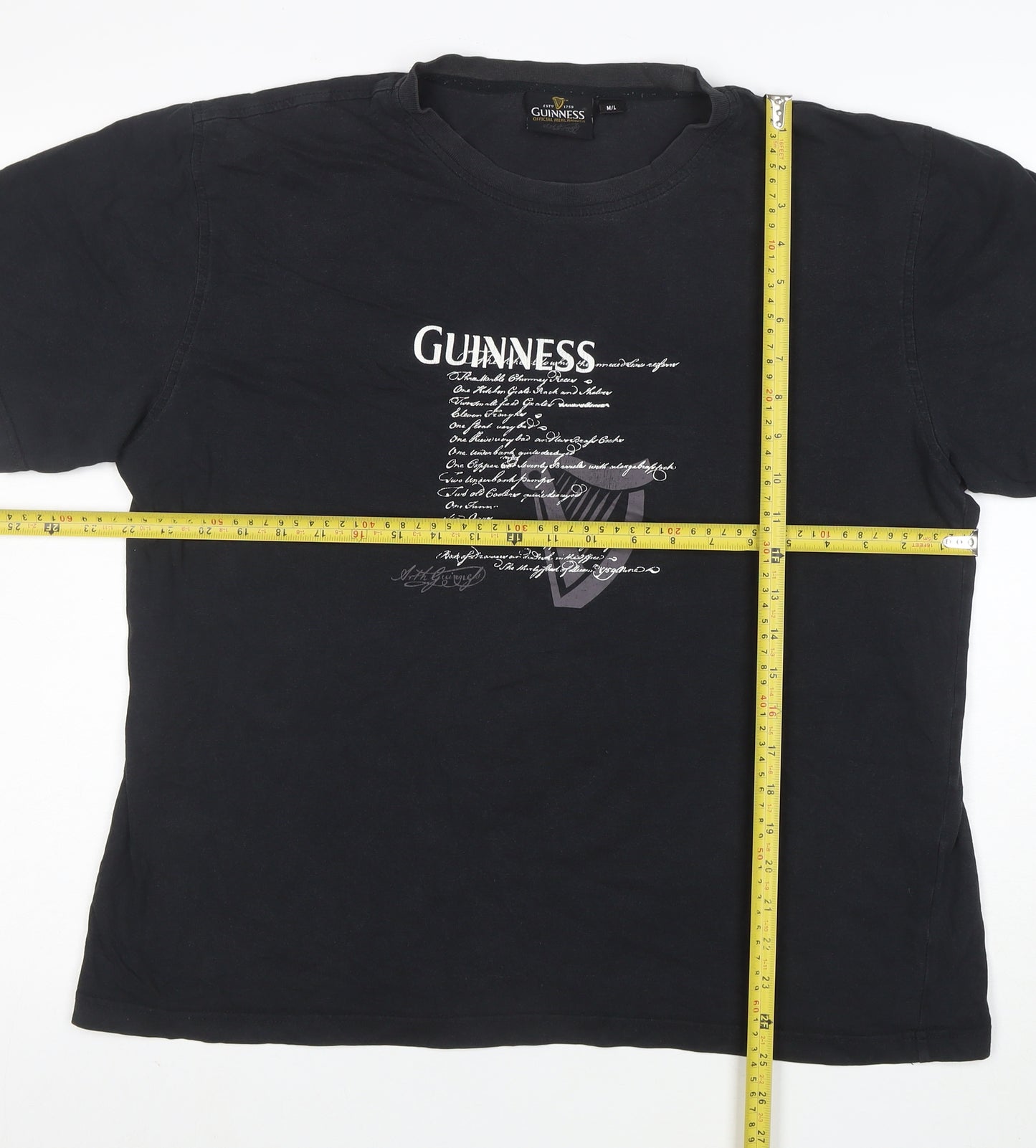 Guinness Men's Black Graphic Beer Logo Cotton T-Shirt Size L