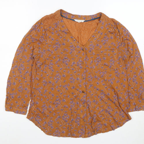 White Stuff Women Brown Floral Button-Up Tunic Top Size 10