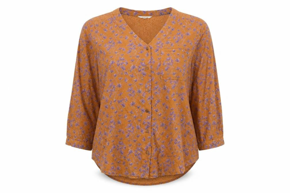 Front view of White Stuff Women Brown Floral Button-Up Tunic Top, size 10