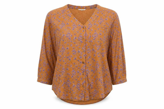 Front view of White Stuff Women Brown Floral Button-Up Tunic Top, size 10