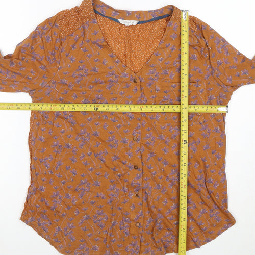 White Stuff Women Brown Floral Button-Up Tunic Top Size 10