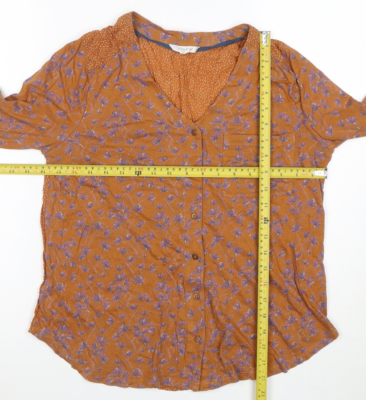 White Stuff Women Brown Floral Button-Up Tunic Top Size 10