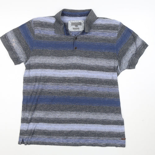 RJR John Rocha Men's Blue Striped Cotton Polo Shirt M Tailored Fit