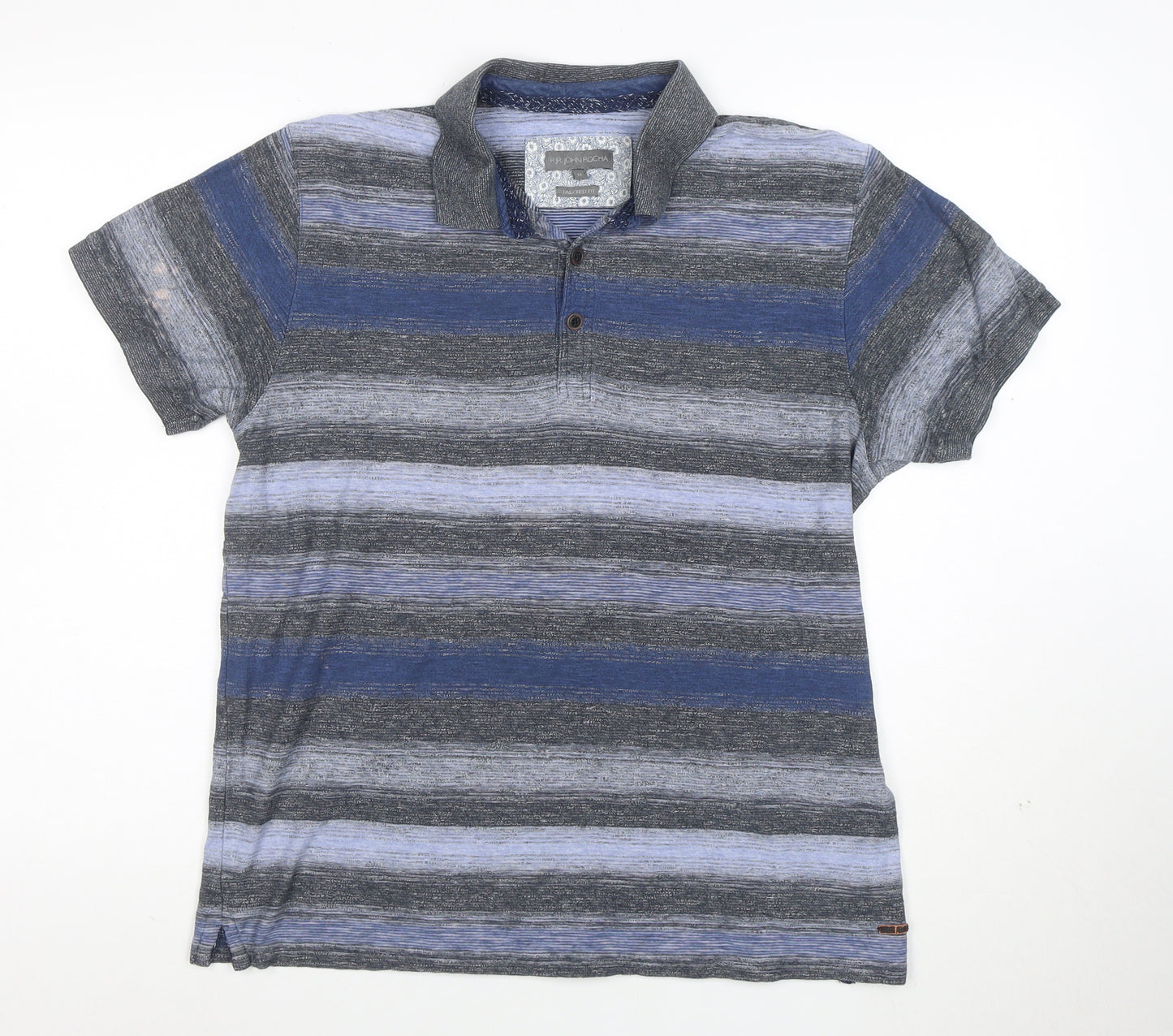 RJR John Rocha Men's Blue Striped Cotton Polo Shirt M Tailored Fit