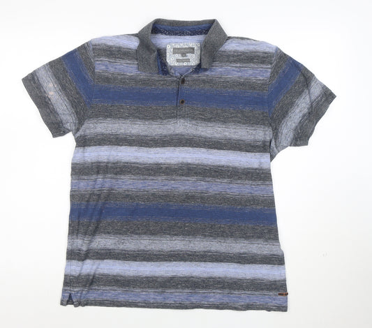RJR John Rocha Men's Blue Striped Cotton Polo Shirt M Tailored Fit