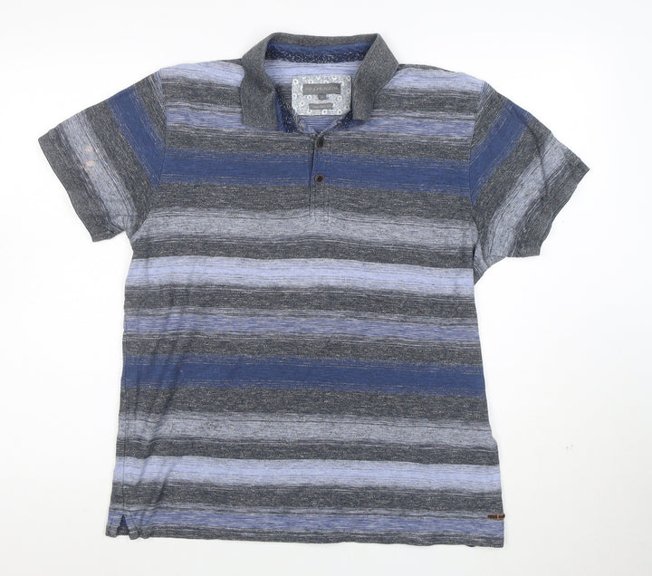 RJR John Rocha Men's Blue Striped Cotton Polo Shirt M Tailored Fit