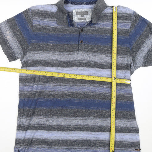RJR John Rocha Men's Blue Striped Cotton Polo Shirt M Tailored Fit