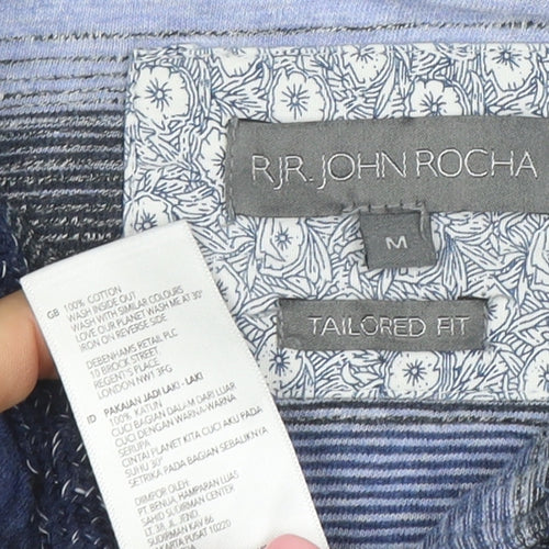 RJR John Rocha Men's Blue Striped Cotton Polo Shirt M Tailored Fit