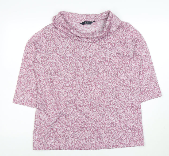 ISLE Collection Women's Pink Floral Cowl Neck 3/4 Sleeve Tunic Blouse Size M