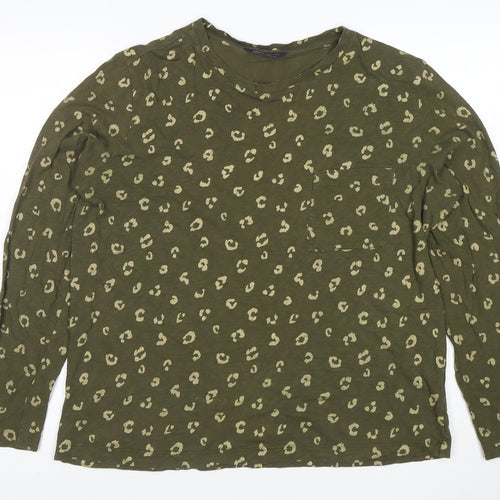 Marks and Spencer Women’s Green Animal Print Long Sleeve Cotton T-Shirt Size 14