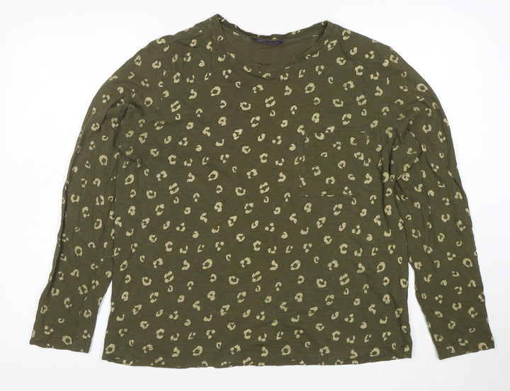 Marks and Spencer Women’s Green Animal Print Long Sleeve Cotton T-Shirt Size 14