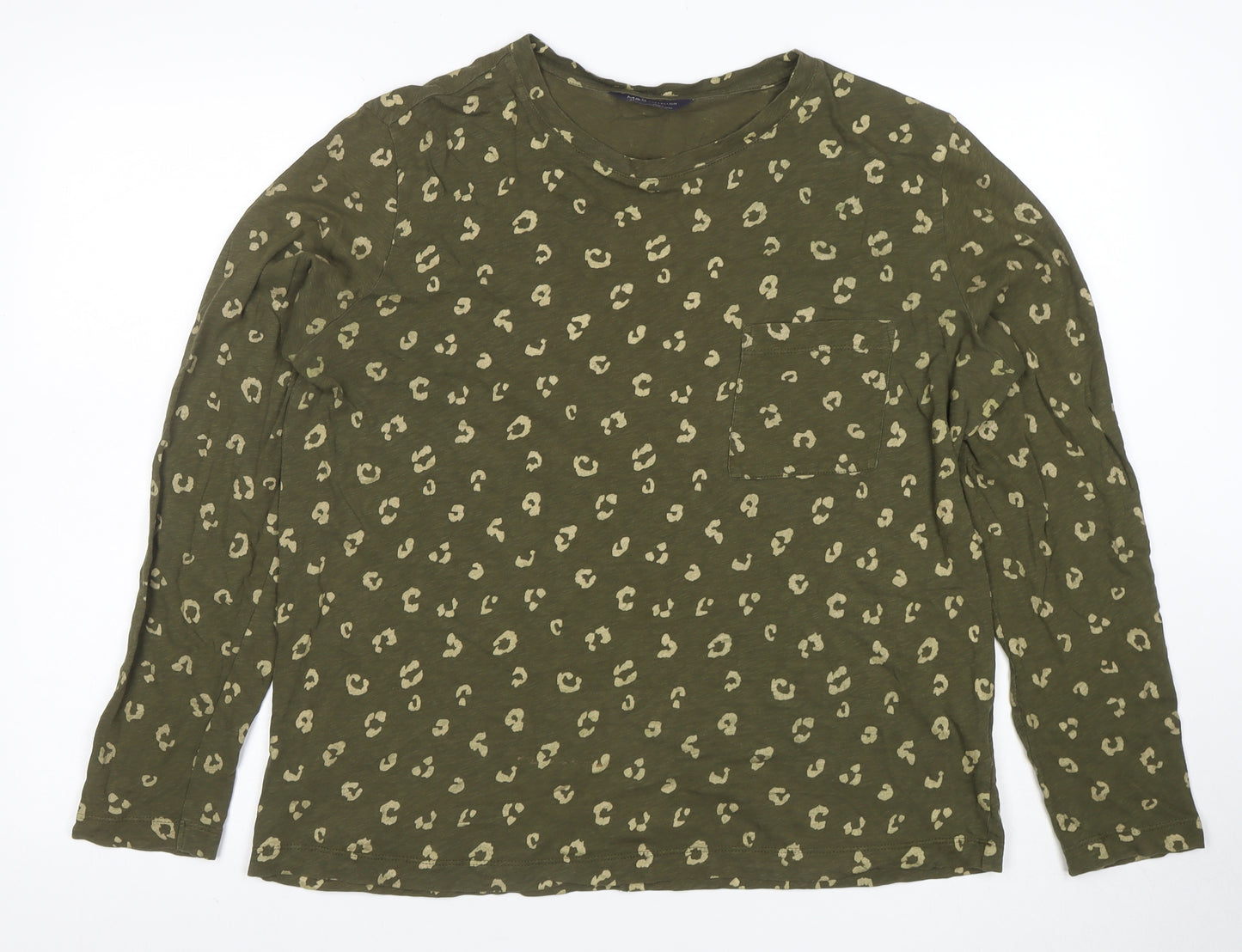 Marks and Spencer Women’s Green Animal Print Long Sleeve Cotton T-Shirt Size 14