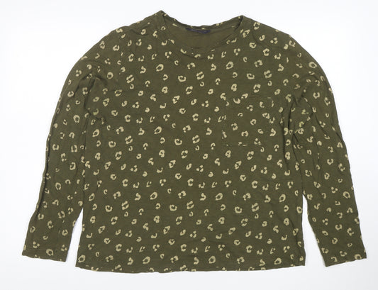 Marks and Spencer Women’s Green Animal Print Long Sleeve Cotton T-Shirt Size 14