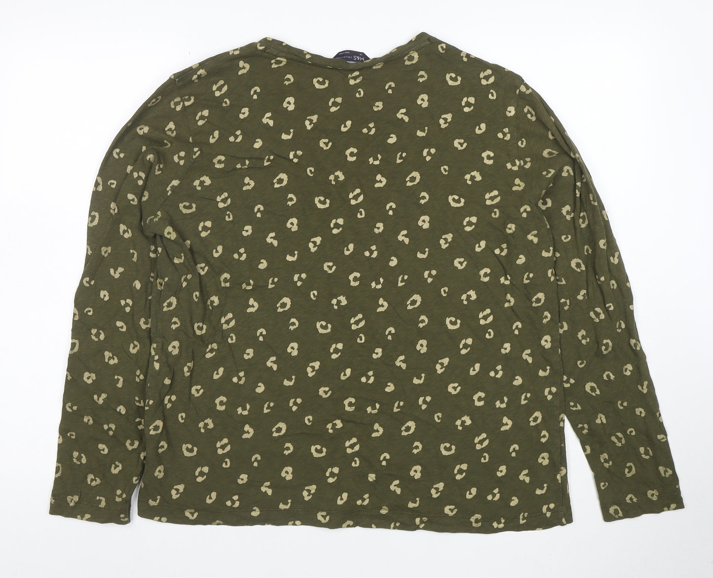 Marks and Spencer Women’s Green Animal Print Long Sleeve Cotton T-Shirt Size 14
