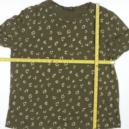 Marks and Spencer Women’s Green Animal Print Long Sleeve Cotton T-Shirt Size 14