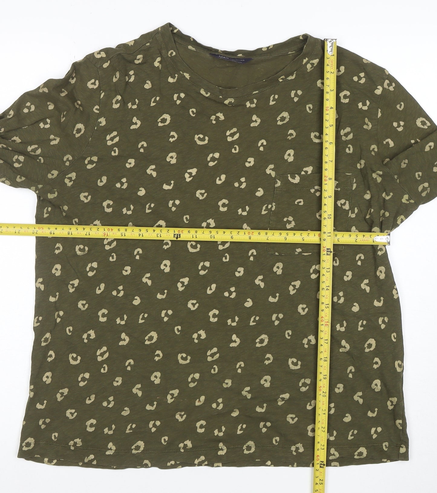 Marks and Spencer Women’s Green Animal Print Long Sleeve Cotton T-Shirt Size 14