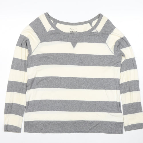 Gap Women Grey Striped Long Sleeve Cotton Modal T-Shirt Size L