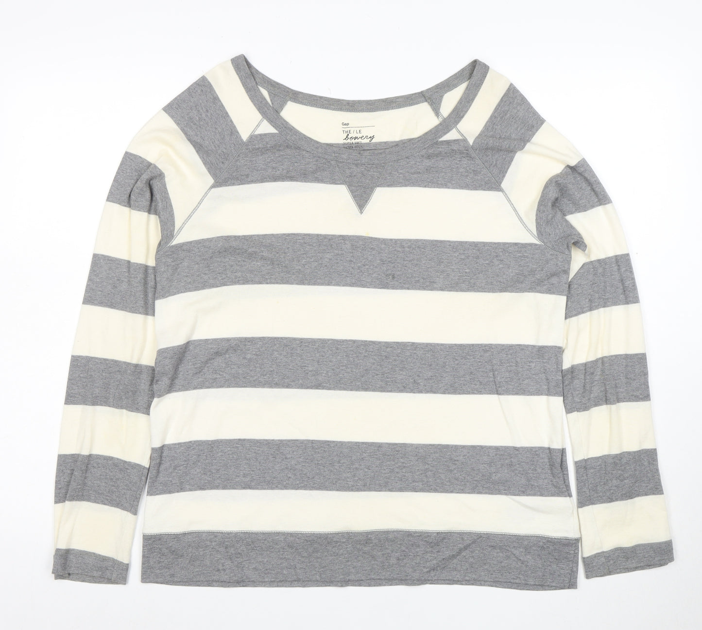 Gap Women Grey Striped Long Sleeve Cotton Modal T-Shirt Size L