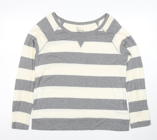 Gap Women Grey Striped Long Sleeve Cotton Modal T-Shirt Size L