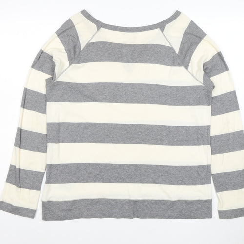 Gap Women Grey Striped Long Sleeve Cotton Modal T-Shirt Size L