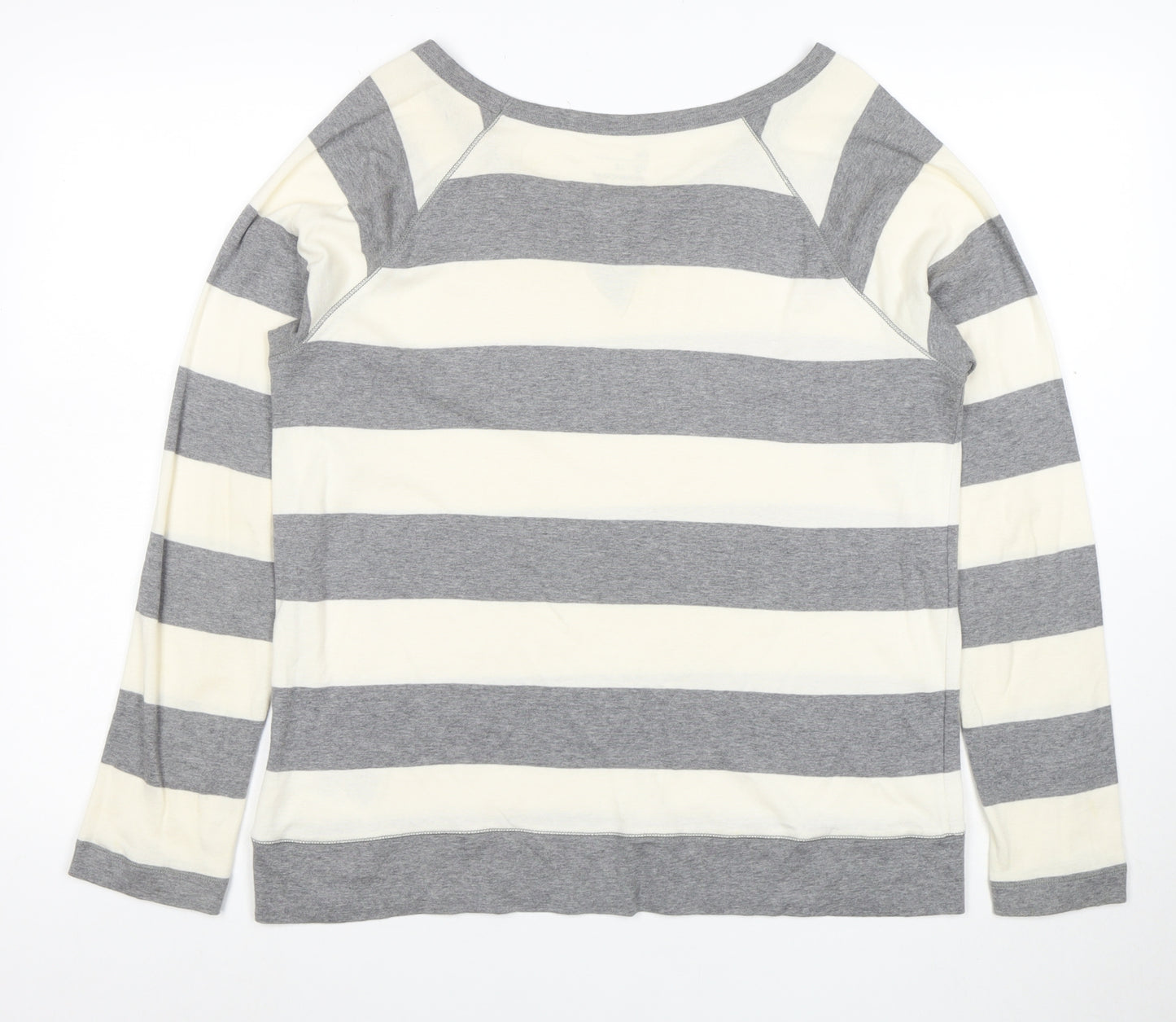 Gap Women Grey Striped Long Sleeve Cotton Modal T-Shirt Size L