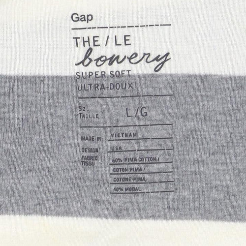 Gap Women Grey Striped Long Sleeve Cotton Modal T-Shirt Size L
